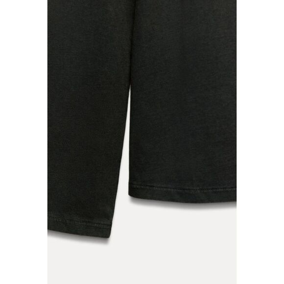 Black Zara Crew Neck Long Sleeve Pullover Basic T-Shirt Tee (NWT) - Picture 7 of 8